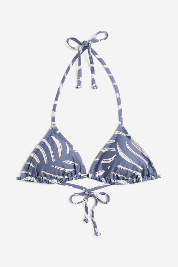 H&M Wattiertes Triangel-Bikinitop Taubenblau/Gemustert