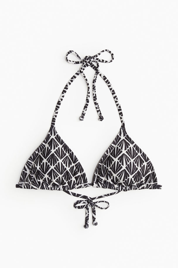 H&M Padded Triangle Bikini Top Black/patterned