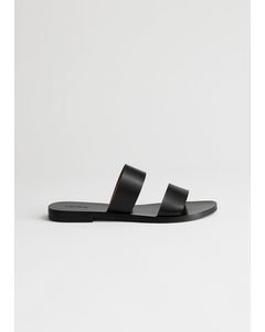 Duo Strap Leather Sandals Black