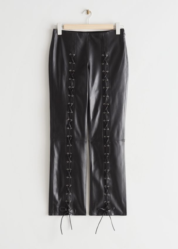 & Other Stories Lace-up Leather Trousers Black