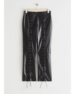 Lace-up Leather Trousers Black