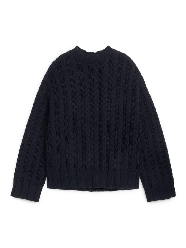 ARKET Cable-knit Cotton Jumper Dark Blue