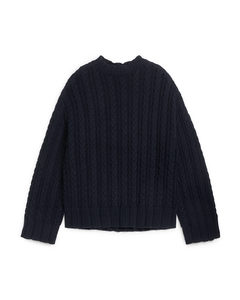 Cable-knit Cotton Jumper Dark Blue