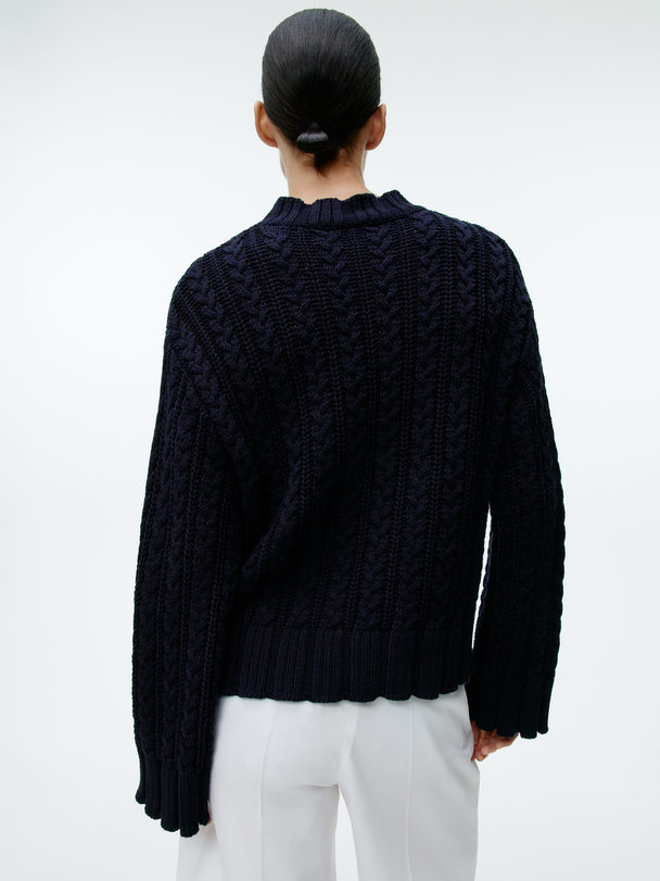 ARKET Cable-knit Cotton Jumper Dark Blue