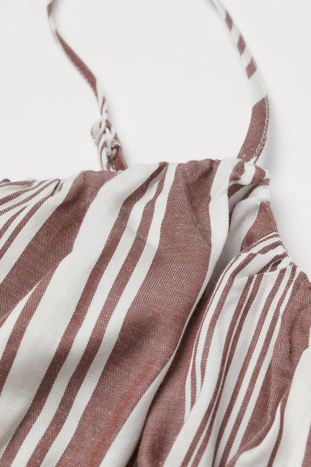 H&M Lyocell-blend Crop Top Brown/white Striped