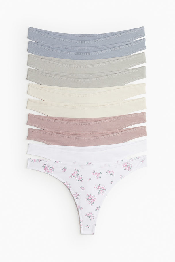 H&M 10er-Pack Baumwollslips Thong Weiß/Rosen