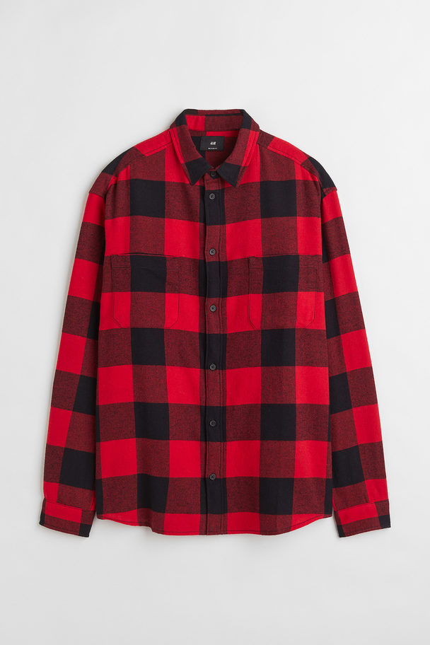 H&M Relaxed Fit Twill Shirt Red/black