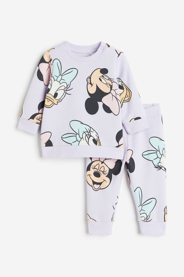 H&M 2-piece Sweatshirt Set Light Purple/minnie Mouse