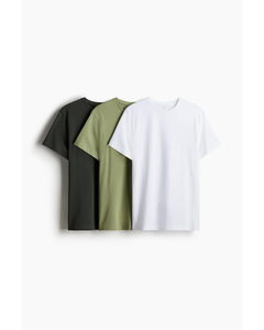 Set Van 3 T-shirts - Slim Fit Wit/saliegroen