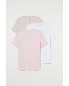 Set Van 3 T-shirts - Slim Fit Beige/wit/lichtroze