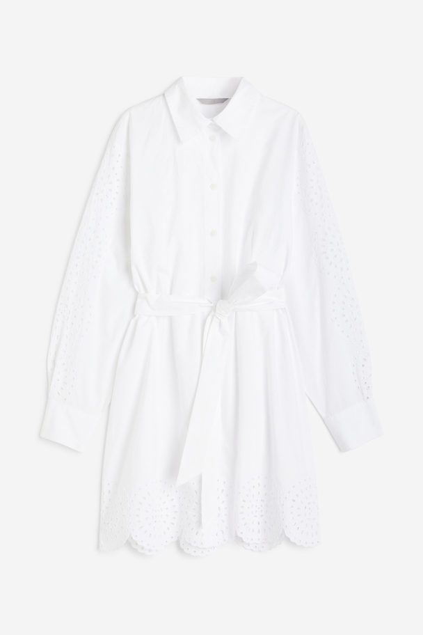H&M Blusenkleid mit Broderie Anglaise Weiß
