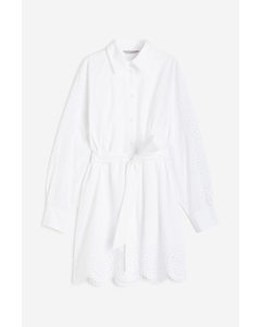 Broderie Anglaise Shirt Dress White