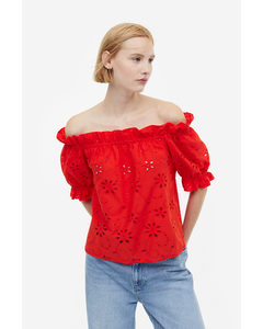 Off-the-shoulderblouse Met Broderie Anglaise Rood