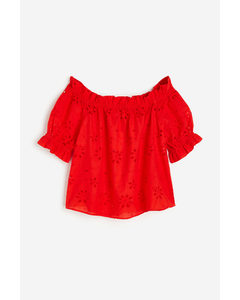 Off-Shoulder-Bluse mit Broderie Anglaise Rot