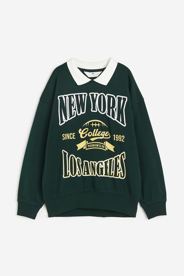 H&M Oversized Sweatshirt Dark Green/new York