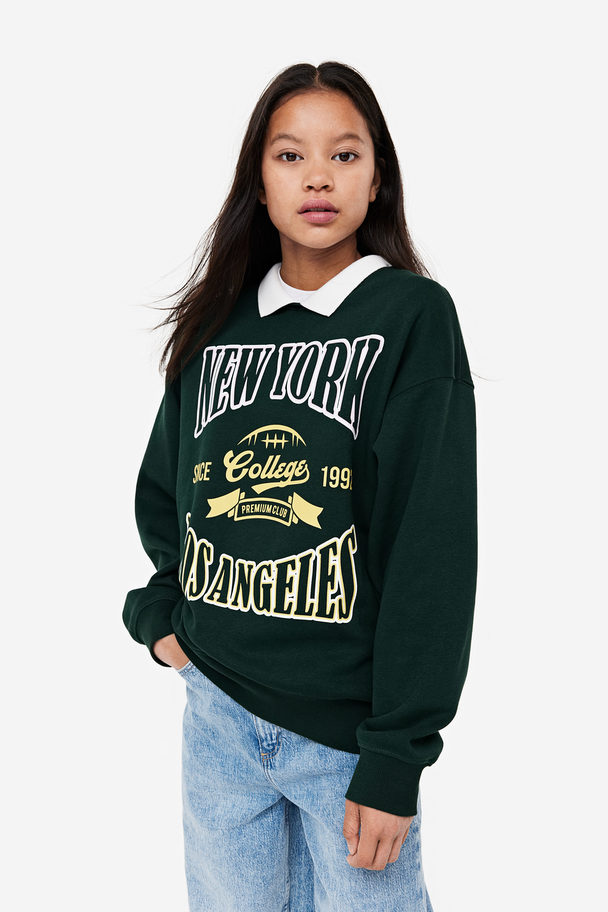 H&M Oversized Sweatshirt Mørk Grønn/new York
