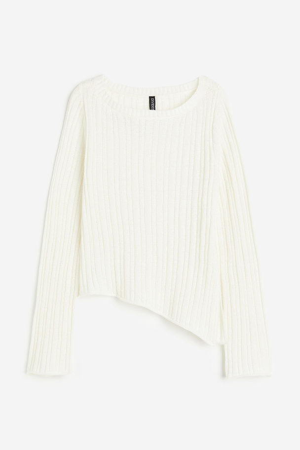 H&M Gerippter Pullover mit asymmetrischem Saum Cremefarben