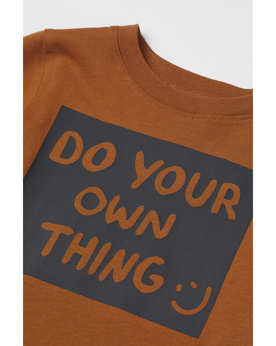 H&M Printed T-shirt Brown/do Your Own Thing
