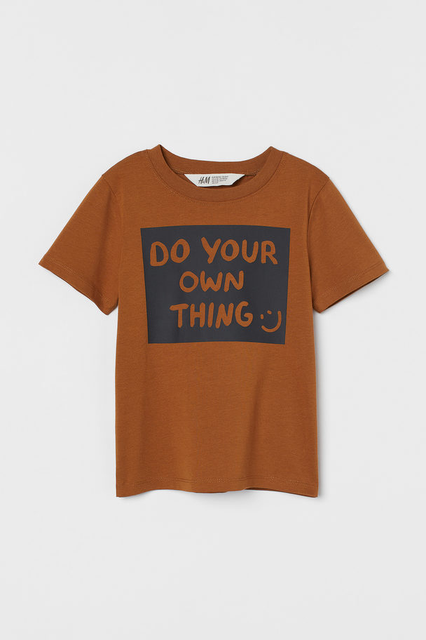 H&M T-shirt Met Print Bruin/do Your Own Thing