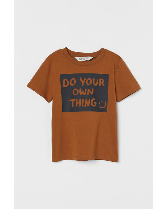 H&M Printed T-shirt Brown/do Your Own Thing