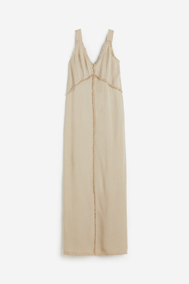 H&M Fringe-trimmed Silk-blend Dress Beige