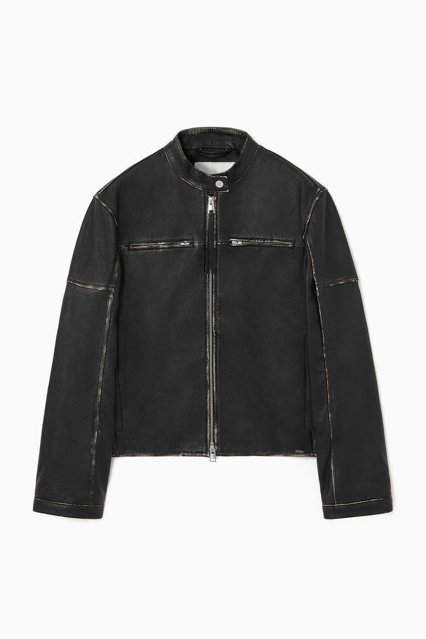 COS Leather Moto Jacket Black