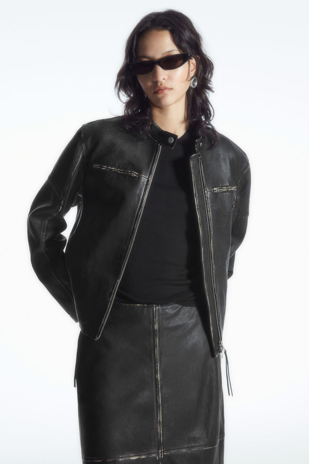 COS Leather Moto Jacket Black