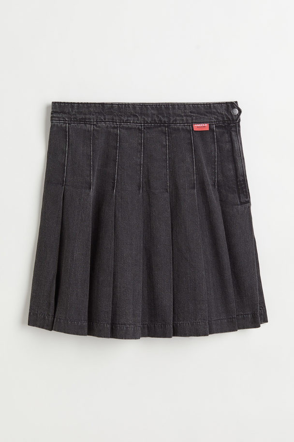 H&M Pleated Denim Skirt Dark Grey