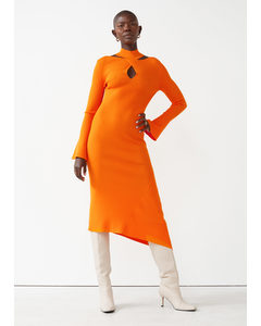 Fitted Keyhole Midi Dress Bright Orange