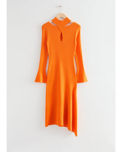 Fitted Keyhole Midi Dress Bright Orange