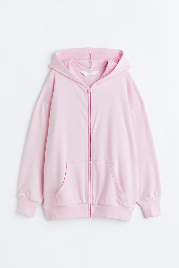 H&M Oversized Zip-through Hoodie Light Pink/creative Spirit