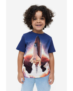 Bedrucktes T-Shirt aus Jersey Dunkelblau/Raumfahrzeug
