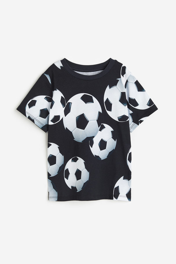 H&M Tricot T-shirt Met Print Zwart/voetbal