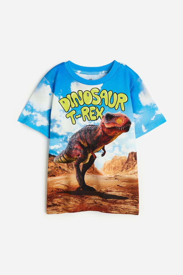 H&M Printed Jersey T-shirt Blue/dinosaur