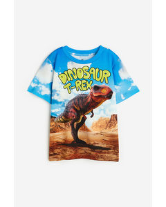 Tricot T-shirt Met Print Blauw/dinosaurus