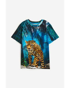 Tricot T-shirt Met Print Blauw/luipaard