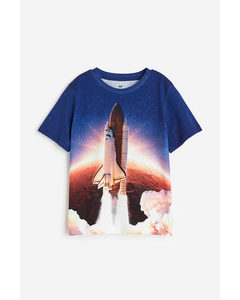 Tricot T-shirt Met Print Donkerblauw/ruimtevaartuig