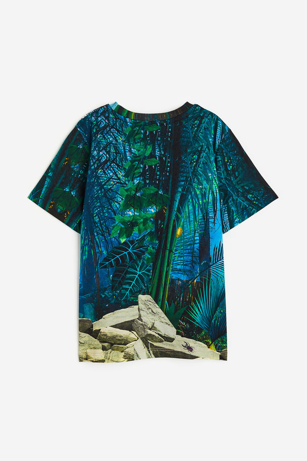 H&M Bedrucktes T-Shirt aus Jersey Blau/Leopard