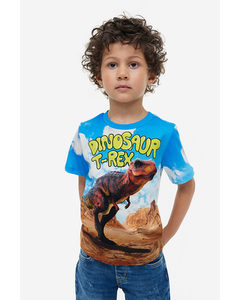 Bedrucktes T-Shirt aus Jersey Blau/Dinosaurier