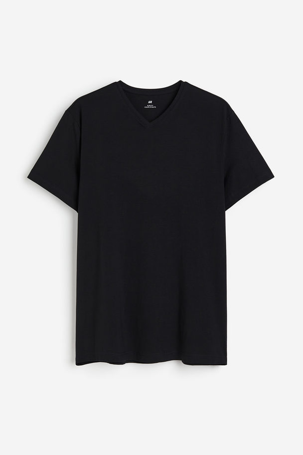 H&M 3er-Pack T-Shirts mit V-Ausschnitt Slim Fit Schwarz
