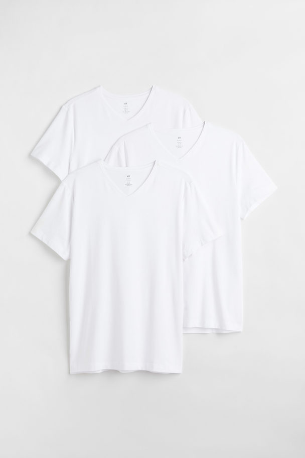 H&M Set Van 3 T-shirts Met V-hals - Slim Fit Wit