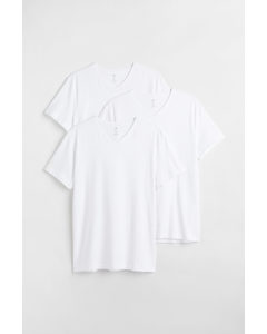 3er-Pack T-Shirts mit V-Ausschnitt Slim Fit Weiß
