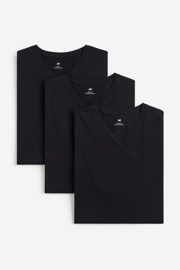 H&M 3-pack Slim Fit V-neck T-shirts Black