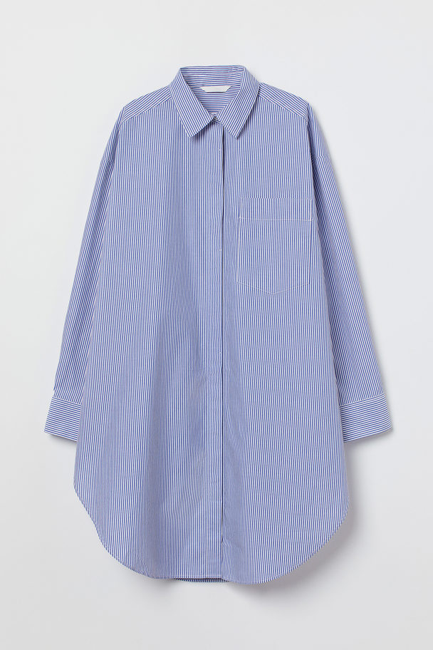 H&M Long Cotton Shirt Blue