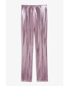 Metallic Flared Trousers Shiny Pink