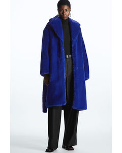 Belted Faux Fur Coat Bright Blue