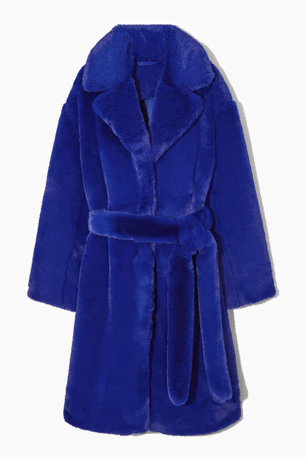 COS Belted Faux Fur Coat Bright Blue