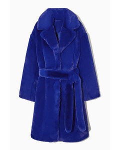 Belted Faux Fur Coat Bright Blue