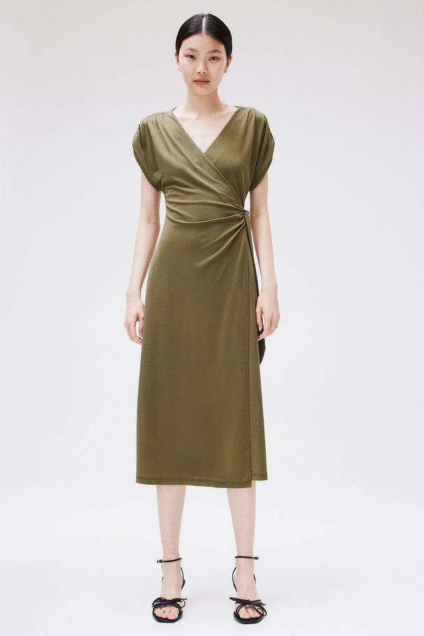 H&M Jersey Wrap Dress Dark Khaki Green