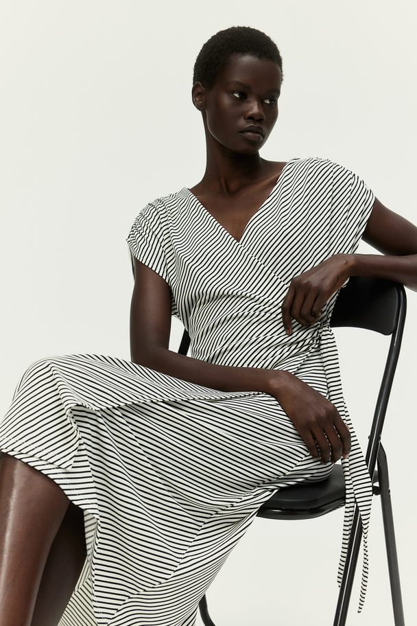 H&M Slå Om-kjole I Jersey Hvid/sortstribet
